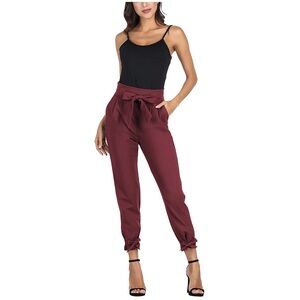 Women's Burgundy Tie-Waist Pants
